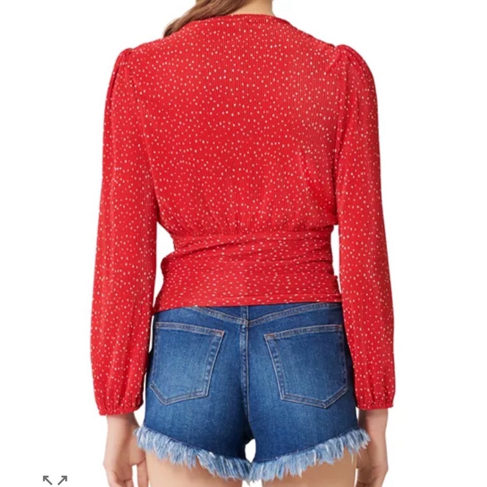 New Maje Red rouge Ruched cropped polka dot Blouse size 1 small top women’s - Picture 3 of 14